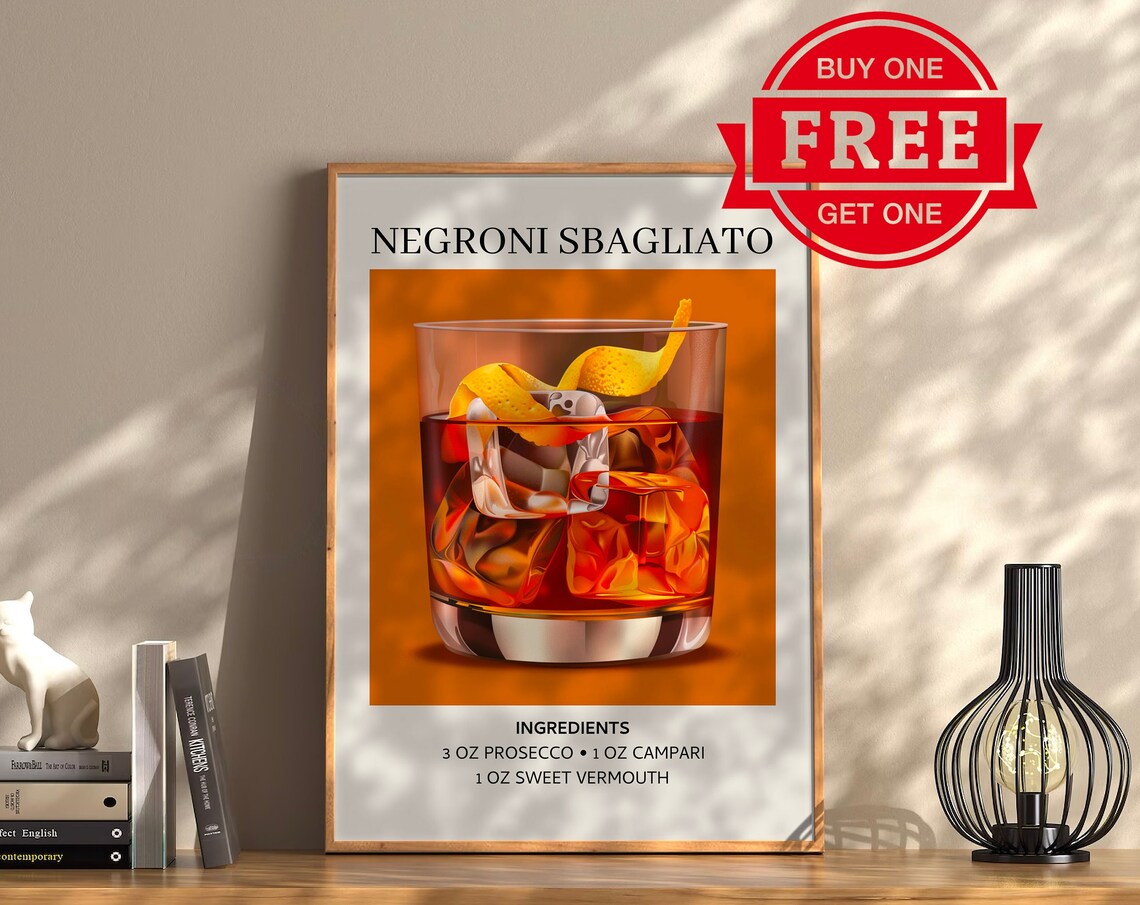 Negroni Sbagliato Cocktail Recipe Ingredients Bar Art Poster - Image 2