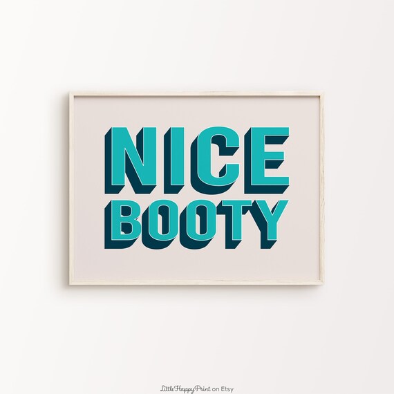 Nice Booty Print Blue Navy Beige Retro Vibrant Funky Funny Quote Eclectic Cute Bum Butt Cheeky Home Bathroom Decor Instant Download