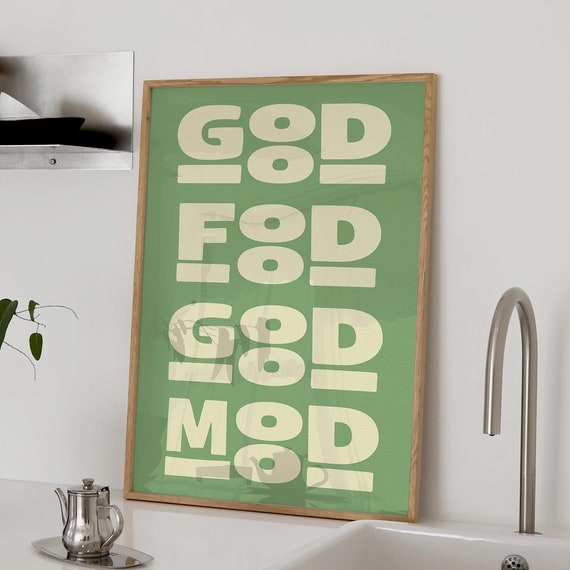 Aesthetic Kitchen Decor Good Food Good Mood Print Trendy Green Quote Bold Wall Art Typography Dining Room Modern Home Decor Physical Print