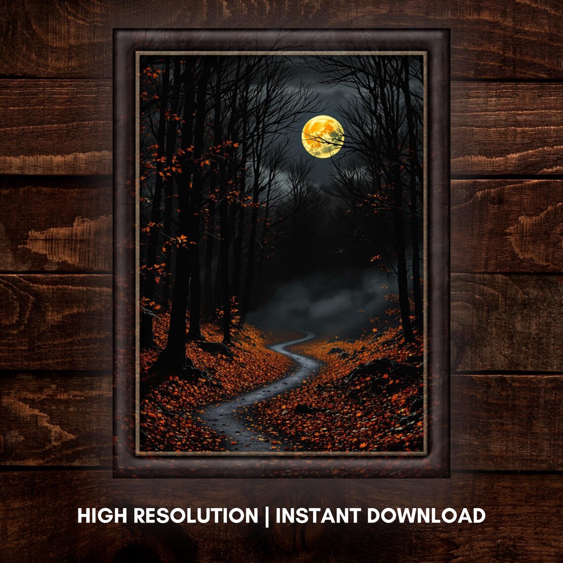 Halloween Forest Path Poster, Spooky Full Moon