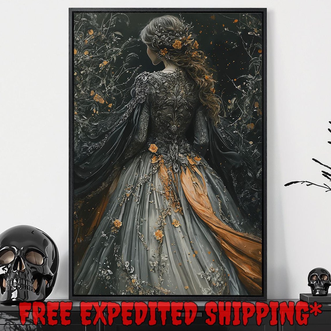 Victorian Girl In Wonderful Dress Print Fantasy Floral Home Decor Dark Academia Art Bohemian Poster Ready To Hang Framed Wall Art - Image 5