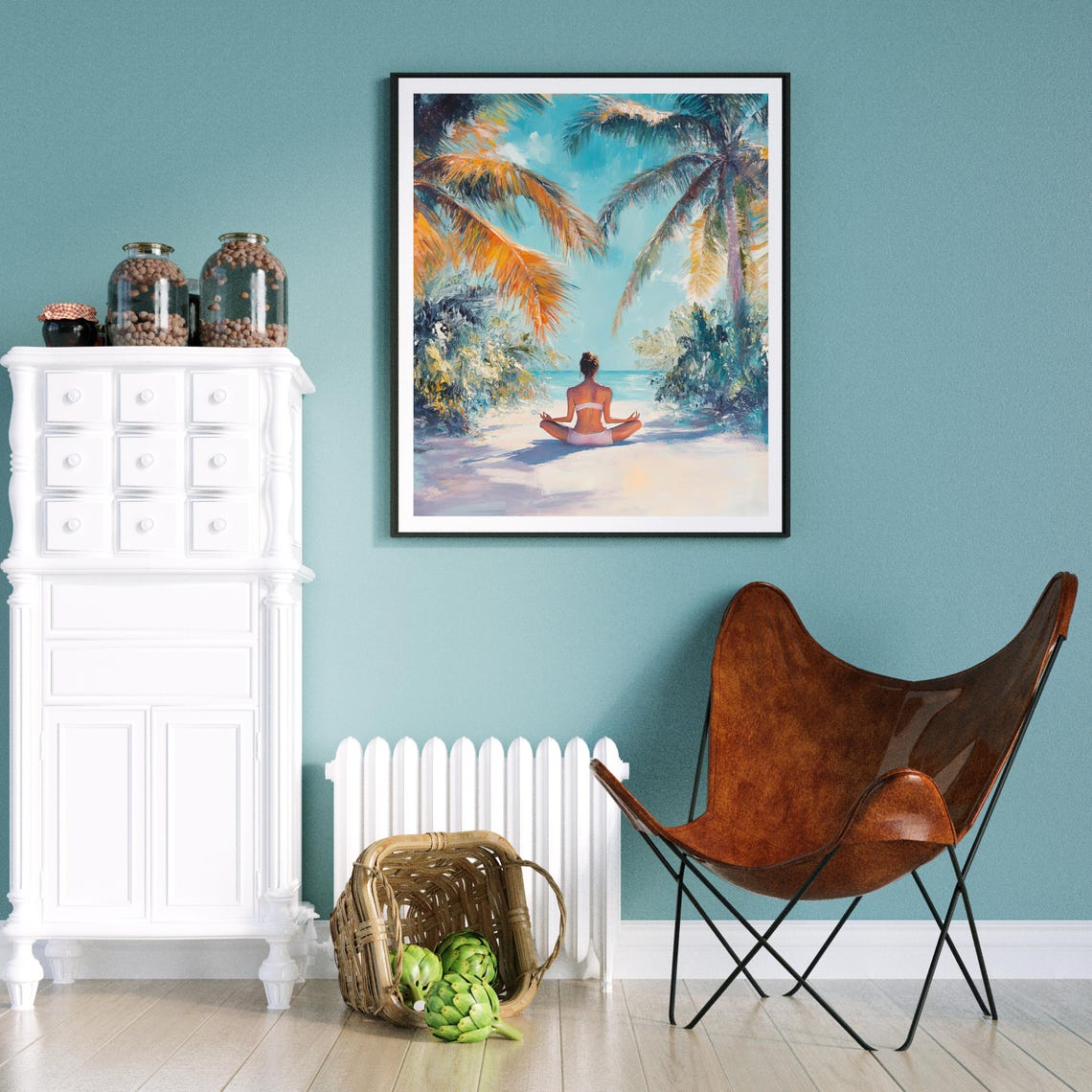 Beach Meditation, Tropical Palm Tree Boho Art Print - Image 4