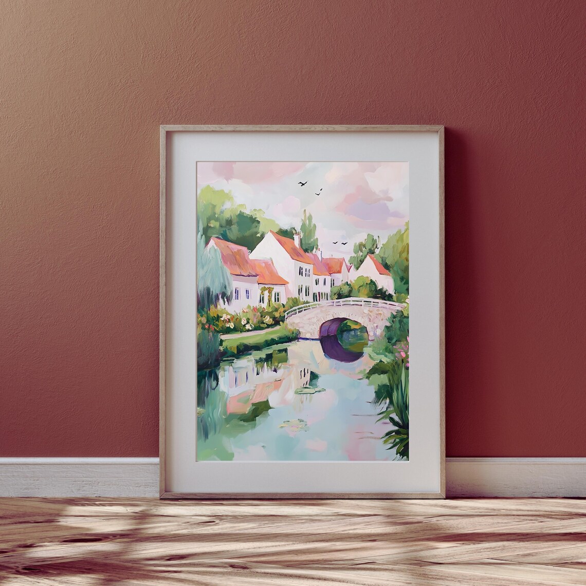 French Countryside Village Stone Bridge Over River Art Poster - Image 3