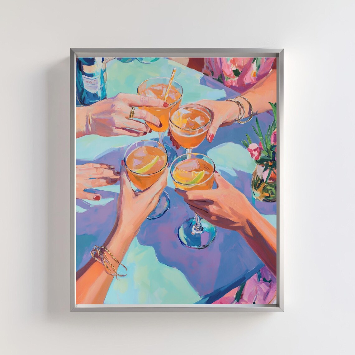 Cocktail Party Cheers Artwork, Summer Bar Decor