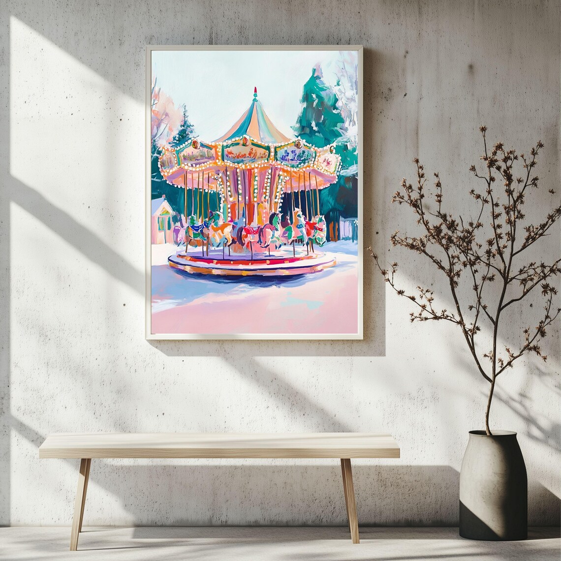 Christmas Carousel, Vintage Holiday Winter Wonderland - Image 2