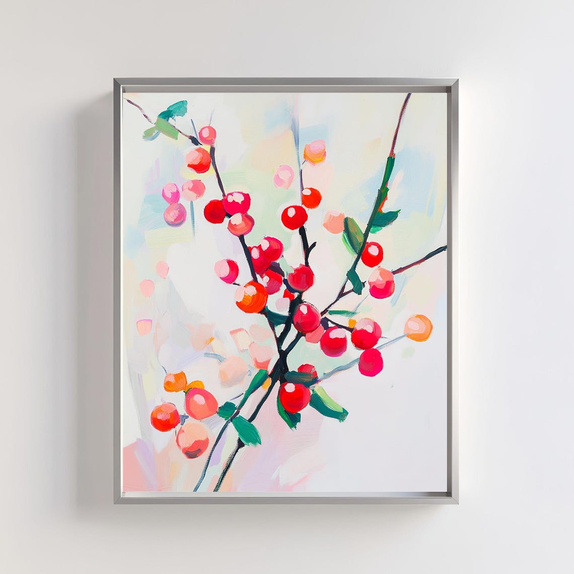 Bright Red Winter Berries On Bare Branches Botanical Art Poster
