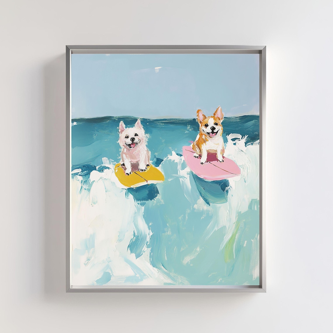 Surfing Dog Art Print, Cute Coastal Pet Decor