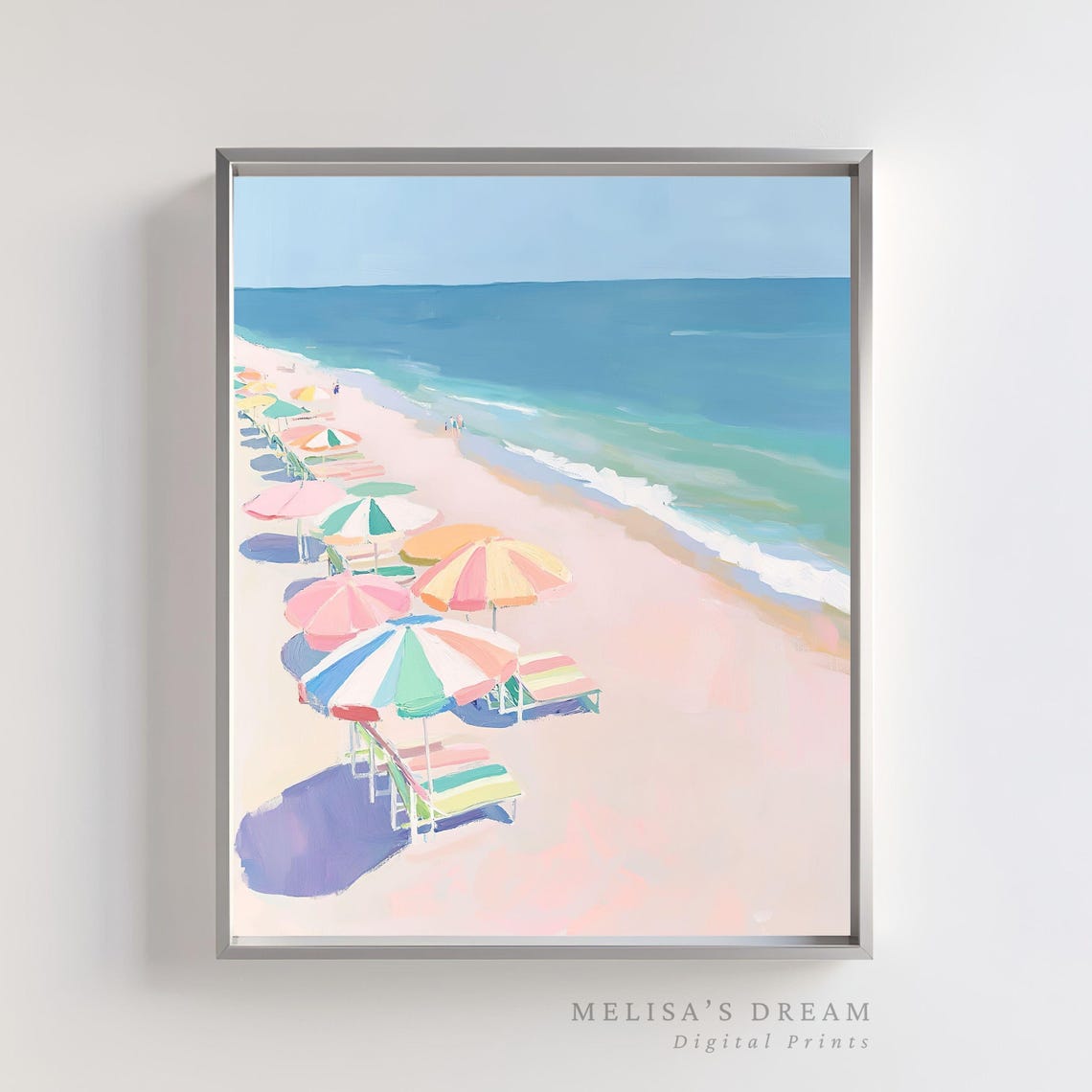 Pastel Beach Colorful Umbrellas Aerial Shore Summer Art Poster