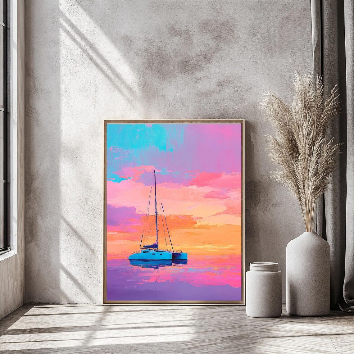 Sailboat Coastal Pastel Summer Seascape Art Print - Image 3