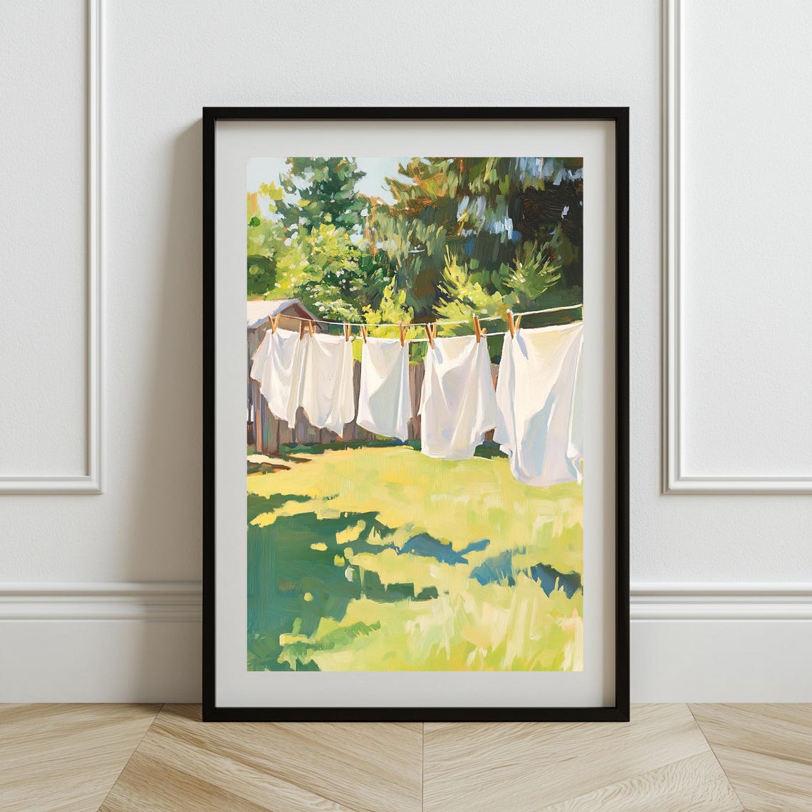 Sunlit Backyard Clothesline, Rustic Country Art Print - Image 2
