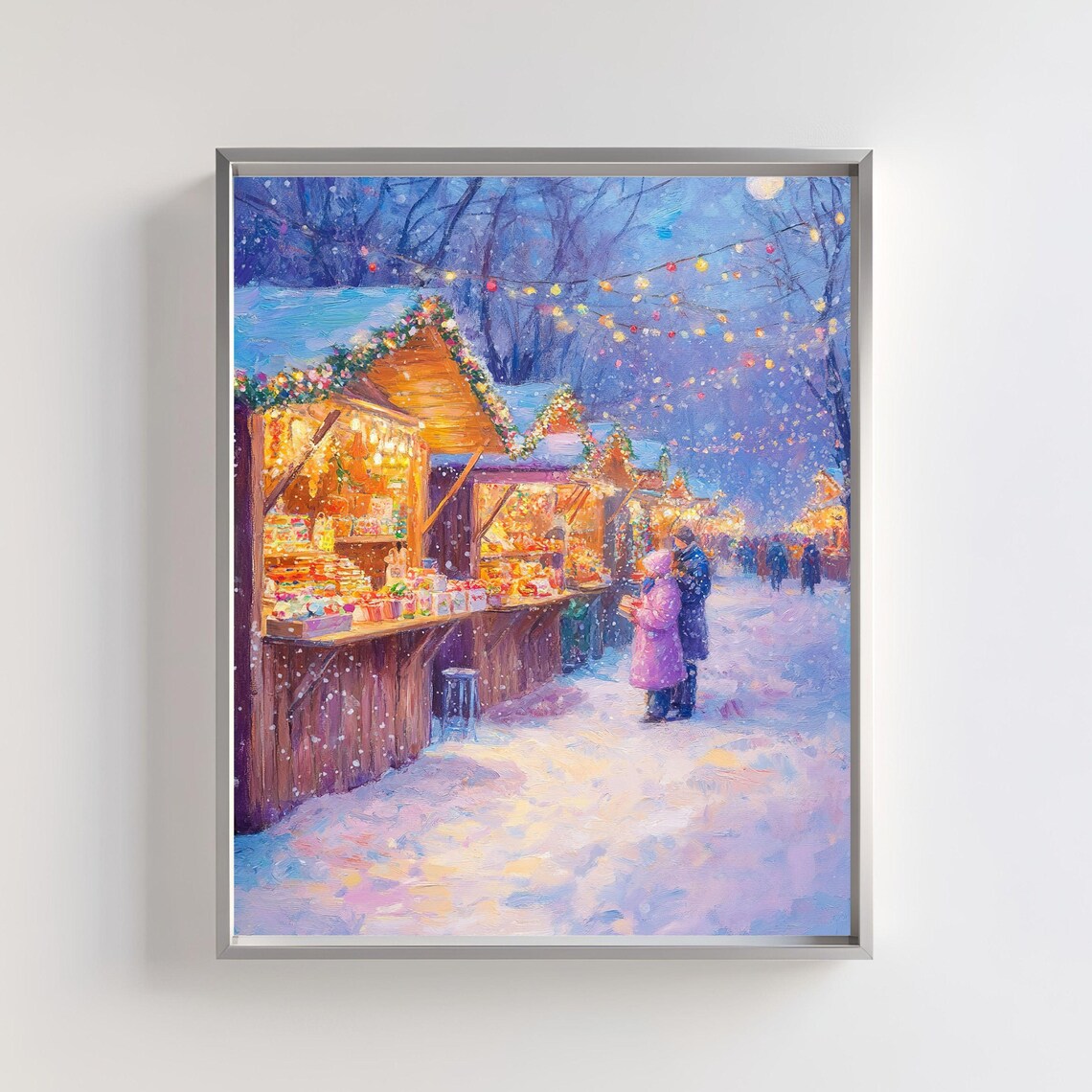 Christmas Market Art Print, Festive Holiday Scene