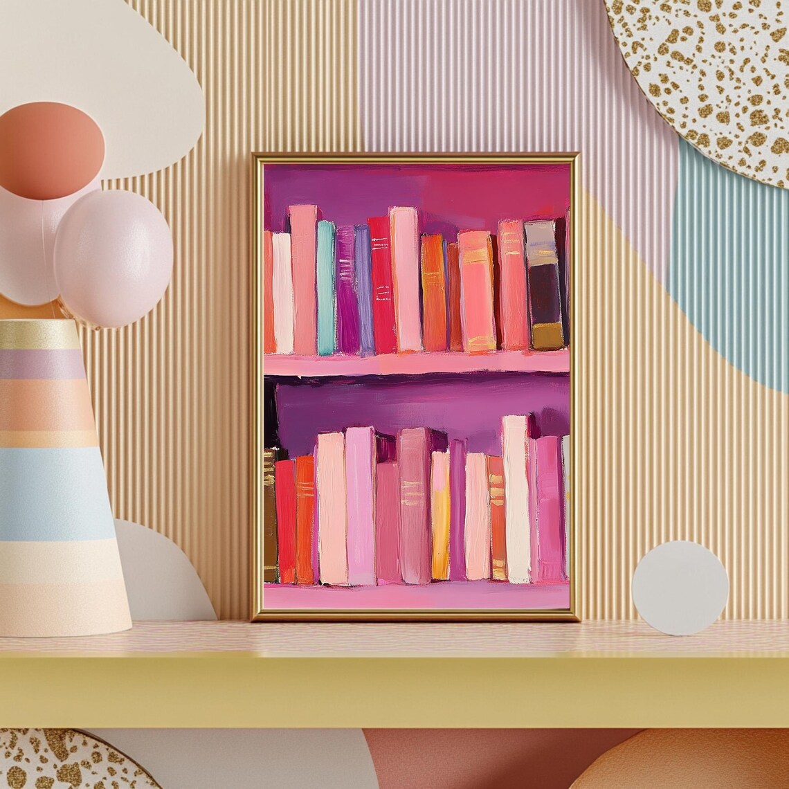 Pink Bookshelf Cozy Library Reading Nook Book Lover Gift Poster - Image 2