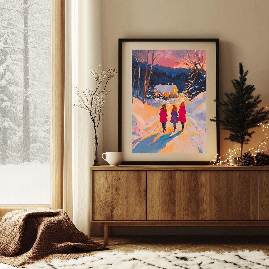 Winter Wonderland, Snowy Evening Scene Art Print - Image 5