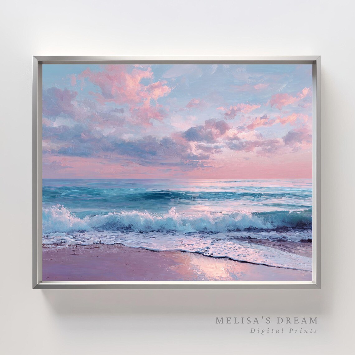 Pastel Ocean Coastal Sunset Art Print, Beach Seascape