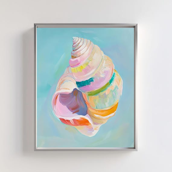 Colorful Seashell Poster Print, Coastal Boho Decor