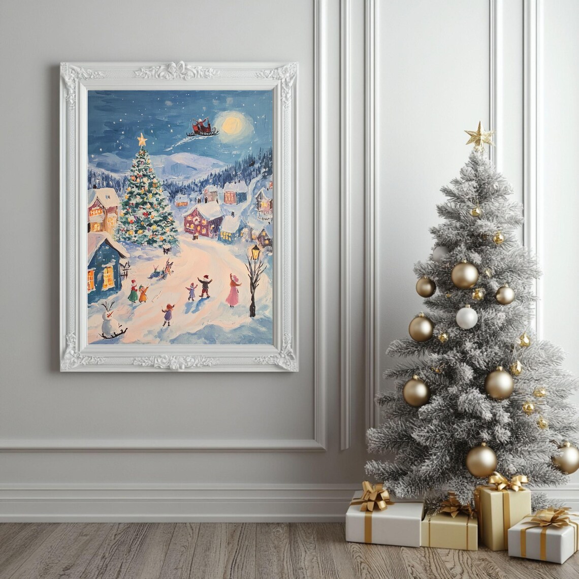 Christmas Village, Santa Sleigh Holiday Decor Art Print - Image 4