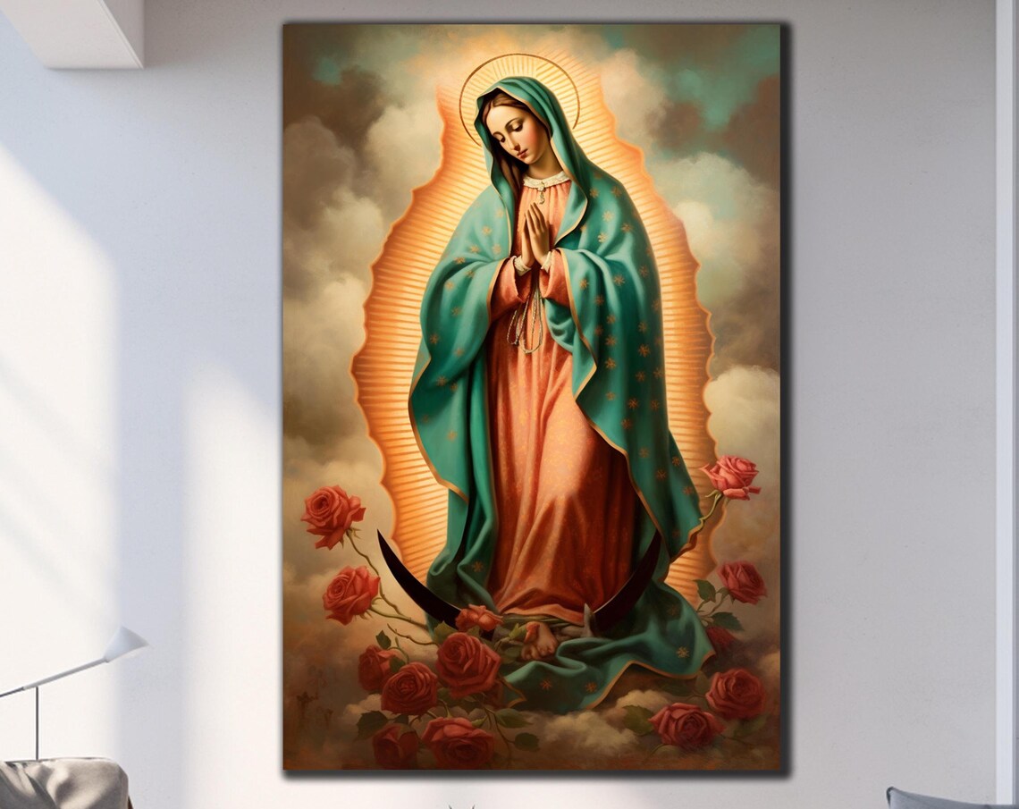 Our Lady of Guadalupe Roses Heavenly Mandorla Religious Art Poster