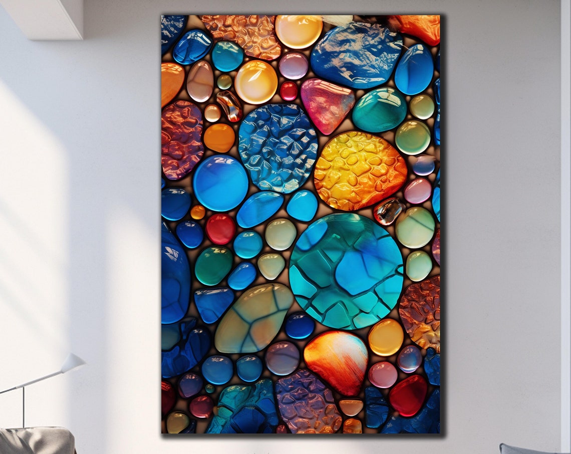 Colorful Glass Pebble Mosaic Art Stones Sea Glass Wall Decor Poster