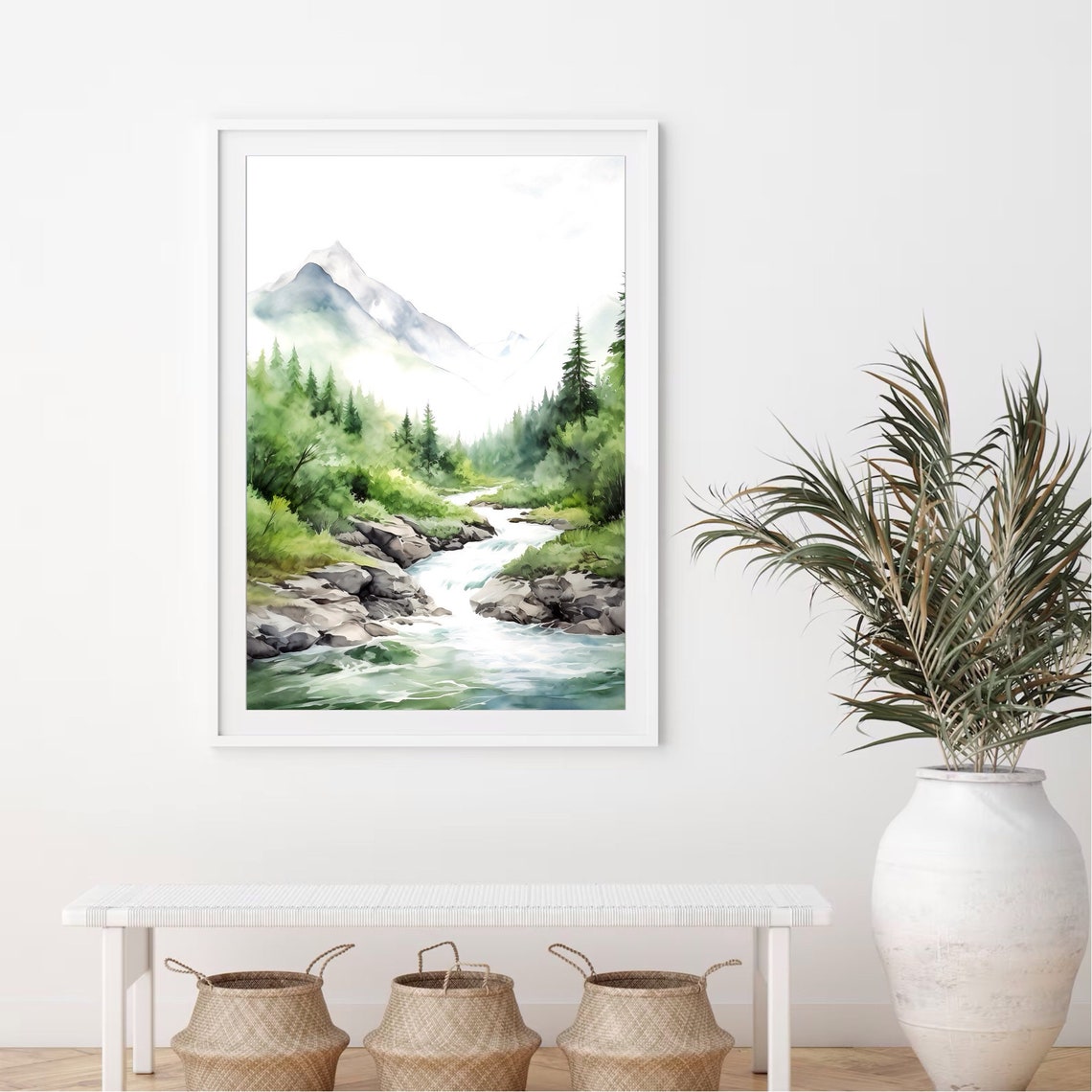 Mountain River Watercolor Painting Print - Image 3