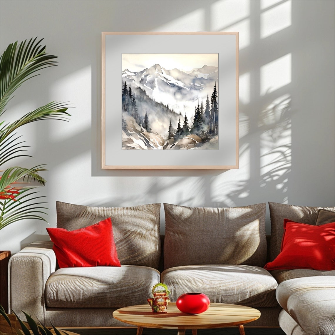 Rocky Mountains Painting Smoky Pine Forest Art Print Foggy Colorado Mountain Landscape Watercolor Art Pine Trees Square Wall Art - Image 2