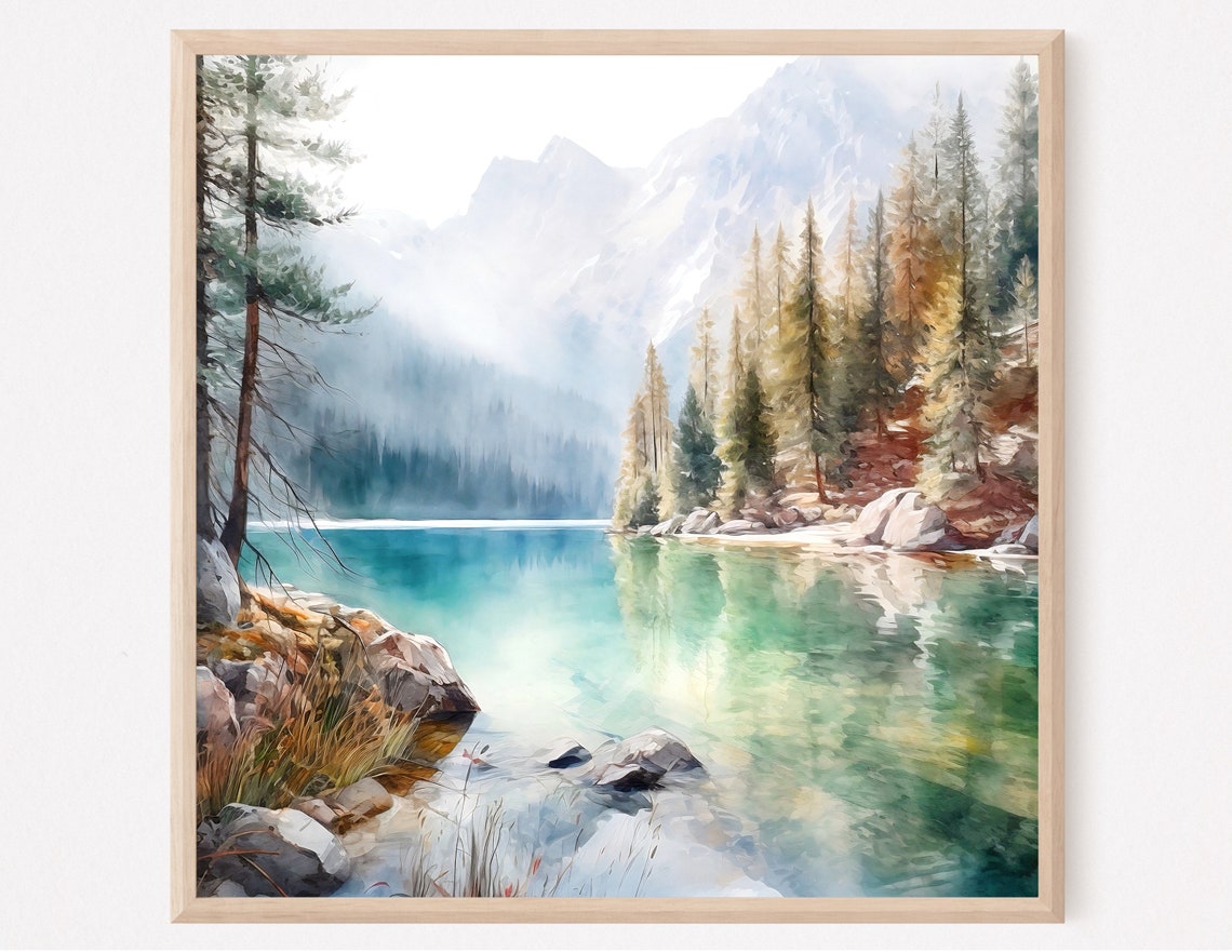 Banff Painting Canada Watercolor Art Print Mountain Lake Landscape Wall Art National Park Artwork Home Decor Gift Art - Image 3