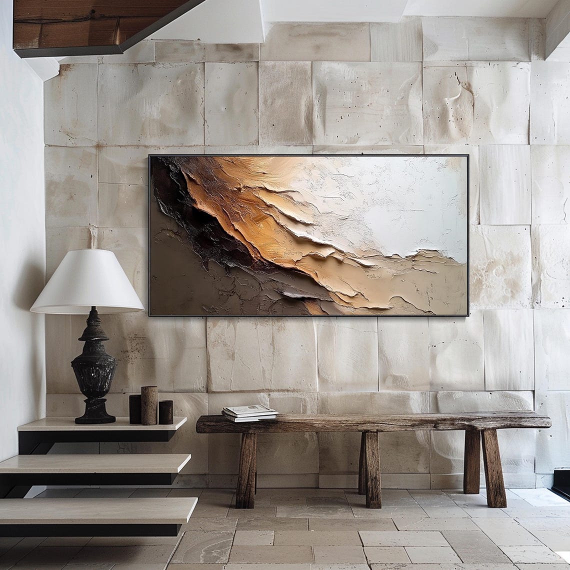 Beige Brown Earth Tone Abstract Layered Relief Wabi Sabi Wall Art - Image 4