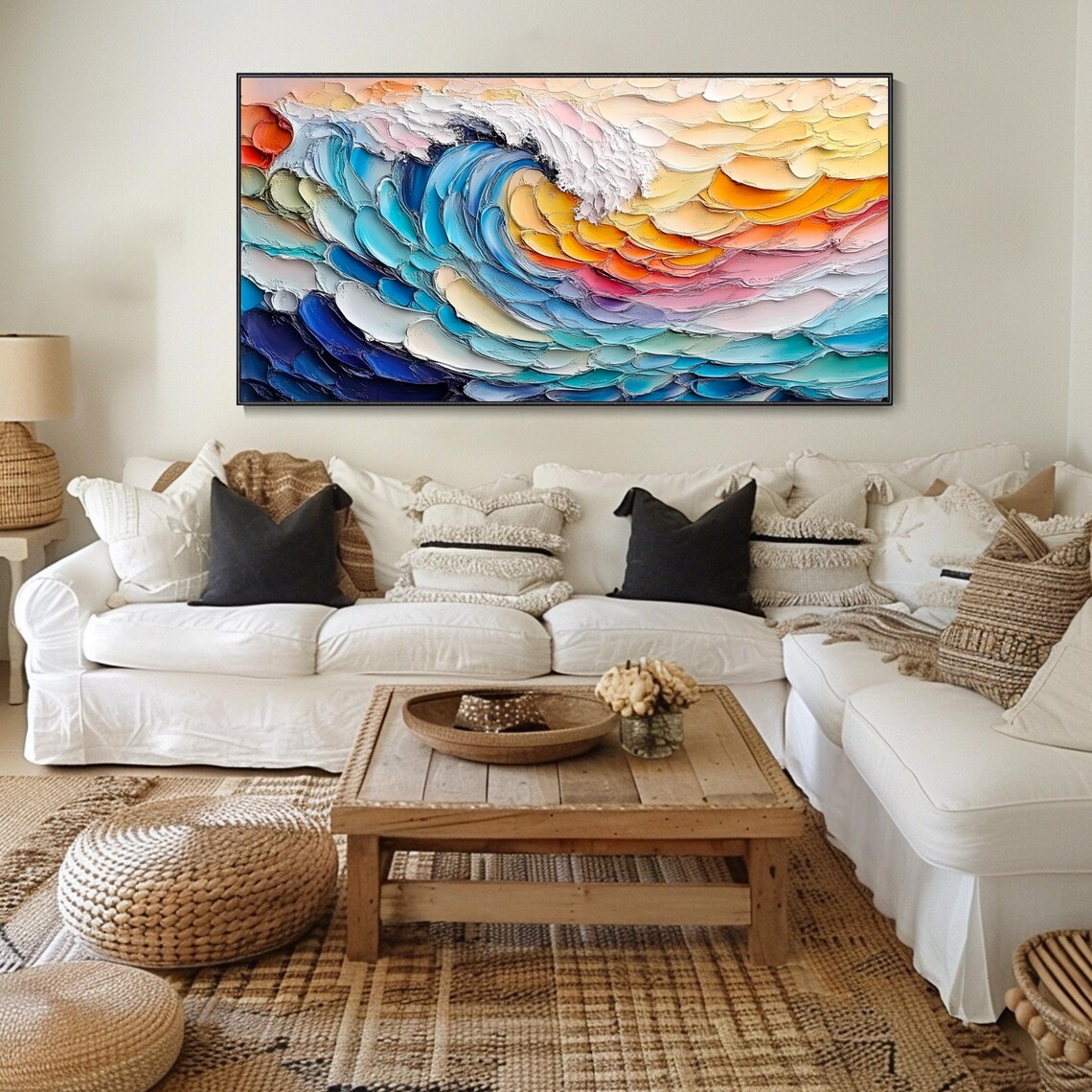 Rainbow Sunset Ocean Wave Multicolor Textured Palette Knife Abstract Art Poster - Image 2