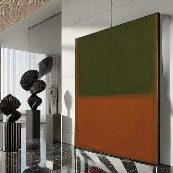 Rothko Style Green And Orange Canvas Iconic Color Field Painting Reproduction For Bold Modern Interiors