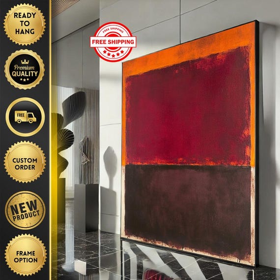 Mark Rothko Inspired Red And Brown Canvas Bold Color Field Painting For Modern Living Room Decor Ready To Hang
