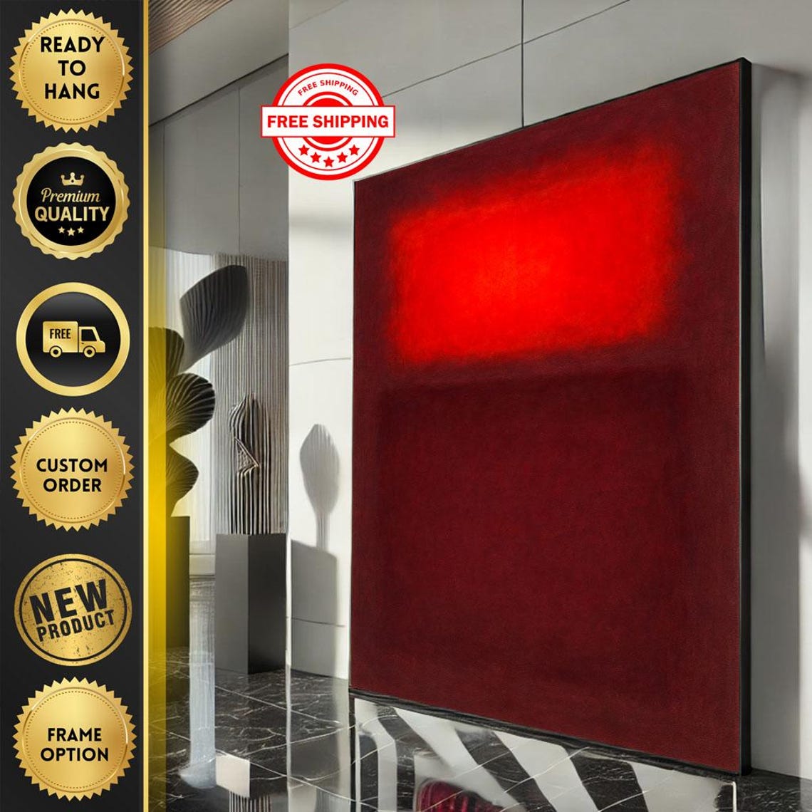 Rothko-Inspired Red and Maroon Iconic Color Field Abstract Poster
