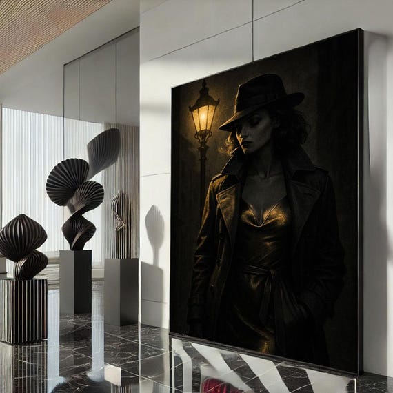 Mysterious Noir Woman Canvas Wall Art Print Vintage Living Room Decor Statement Piece