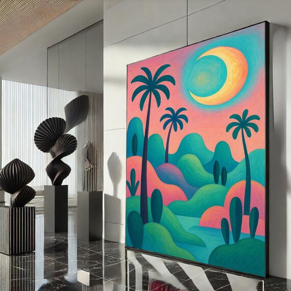 Colorful Tropical Landscape Canvas Wall Art Print Modern Abstract Living Room Decor Ready To Hang