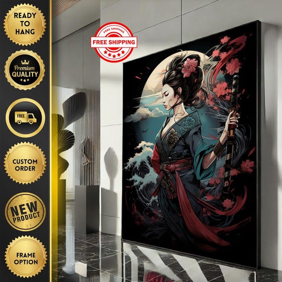 Elegant Japanese Geisha Canvas Wall Art Print Zen Living Room Decor Ready To Hang