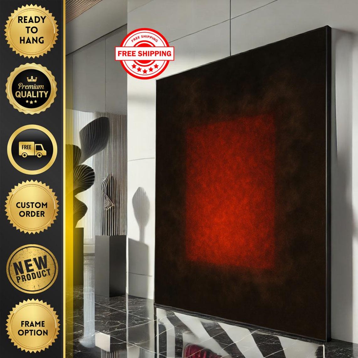 Mark Rothko Inspired Glowing Red Square on Black Abstract Poster