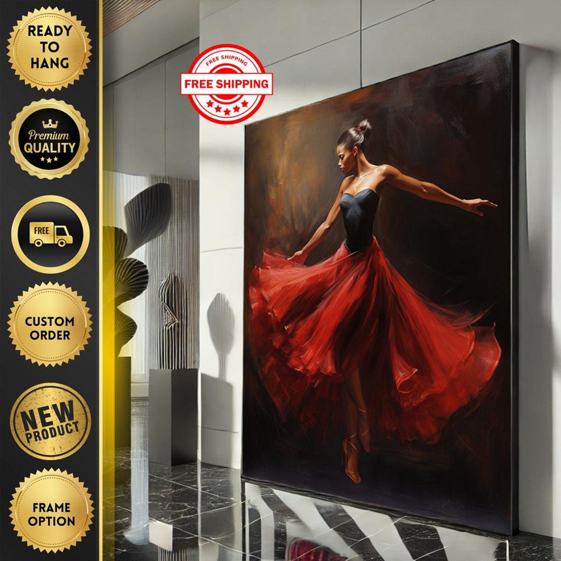 Elegant Dancer In Red Skirt And Black Bodice Painterly Art Poster