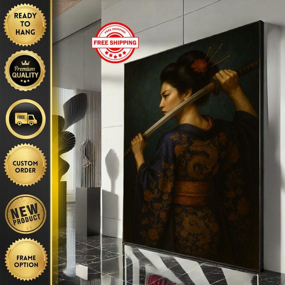 Calm Samurai Warrior Portrait Canvas Wall Art Print Traditional Zen Living Room Decor Ready To Hang