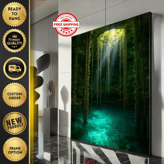 Mystical Forest Canvas Wall Art Print Lush Green Living Room Decor Ready To Hang Statement Piece