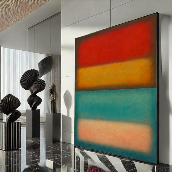 Rothko Style Red And Teal Canvas Wall Art Print Bold Color Field Living Room Decor Statement Piece