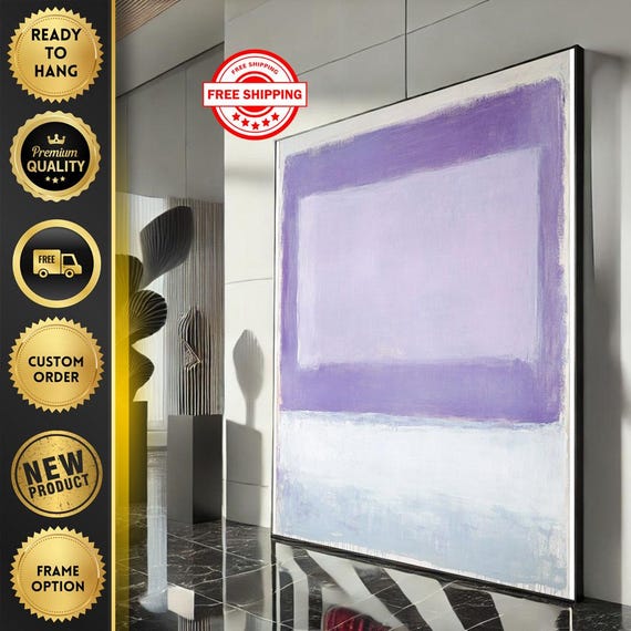 Mark Rothko Inspired Purple And White Canvas Bold Color Field Painting For Modern Living Room Decor Ready To Hang