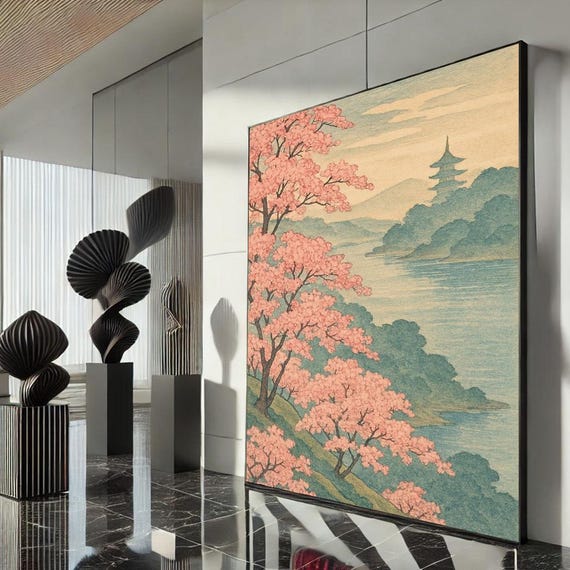 Tranquil Japanese Landscape Canvas Wall Art Print Pastel Living Room Decor Ready To Hang Collectors Zen Style