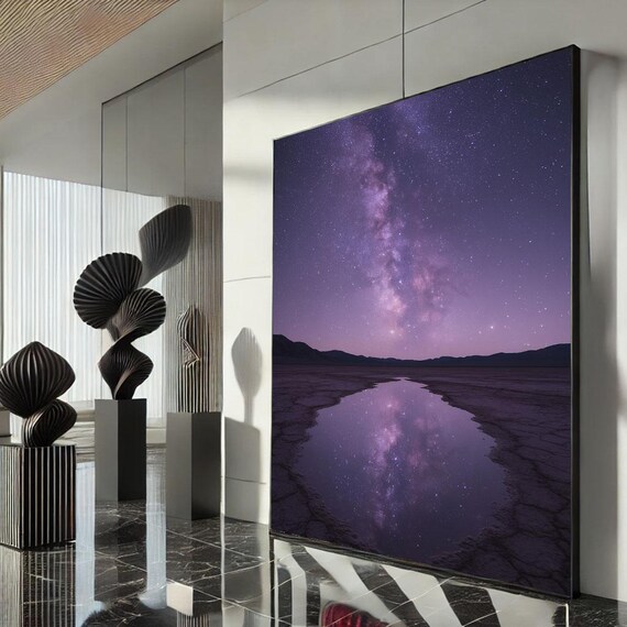 Purple Milky Way Night Sky Reflected in a Still Lake Mirror Poster