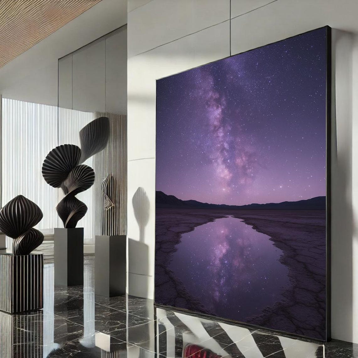 Purple Milky Way Night Sky Reflected in a Still Lake Mirror Poster