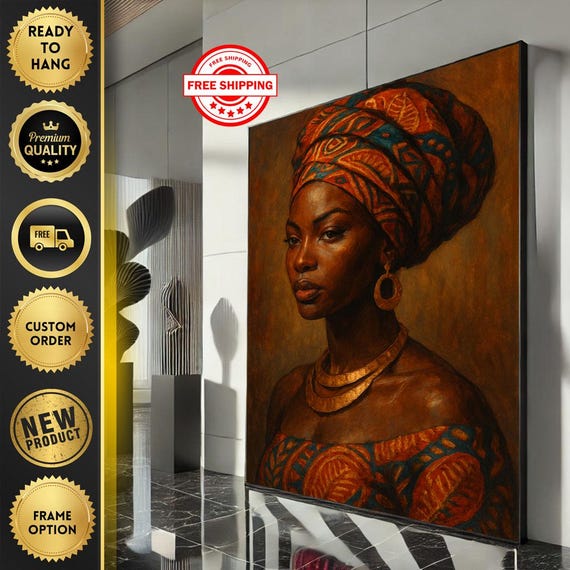 Bold African Woman Portrait Canvas Wall Art Print Modern Living Room Decor Statement Piece