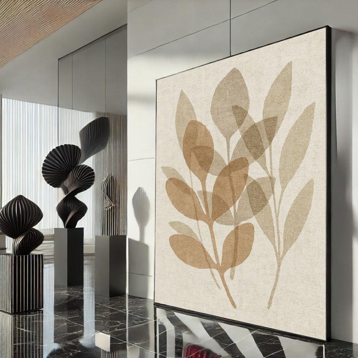 Beige Leaf Silhouette Botanical Minimalist Neutral Nature Art Poster