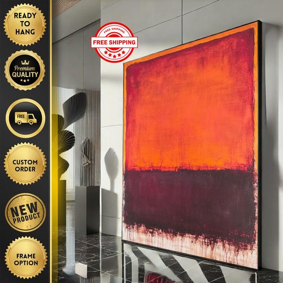 Mark Rothko Inspired Orange And Red Canvas Bold Color Field Painting For Modern Living Room Decor Ready To Hang