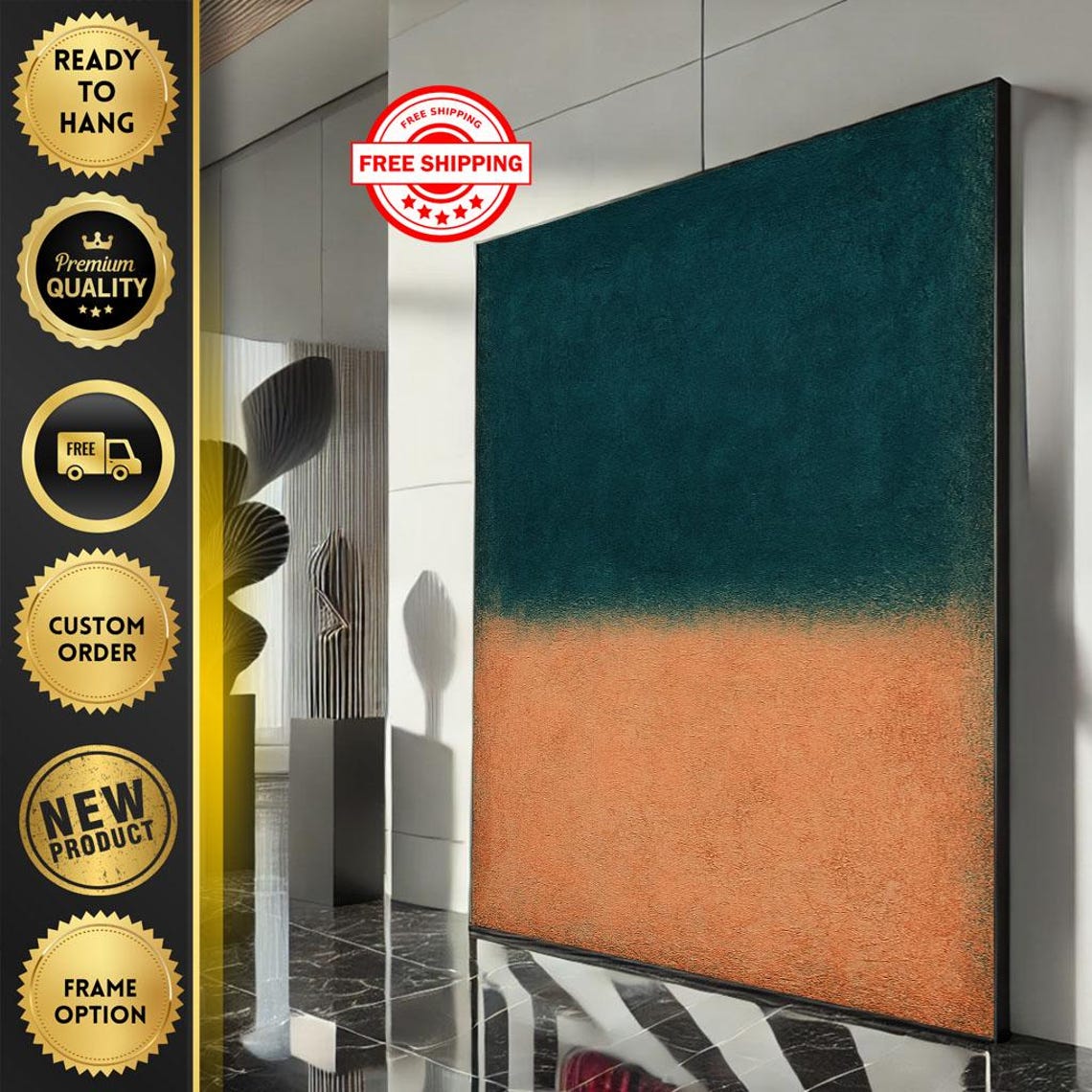 Rothko-Style Abstract Deep Teal and Warm Orange Color Field Poster