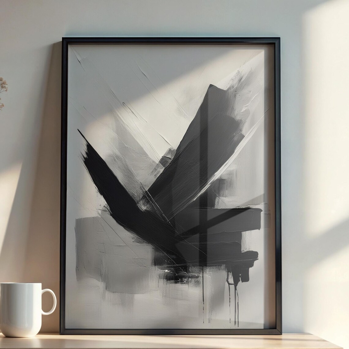 Black And White Brush Stroke Abstract Wall Art Minimalist Print