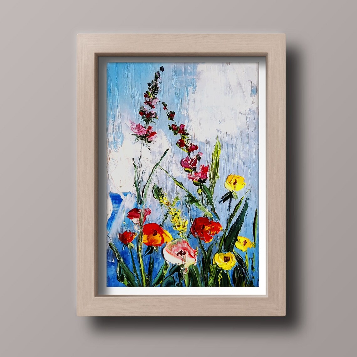 Red Poppies and Yellow Wildflowers Meadow Impasto Oil Poster - Image 4