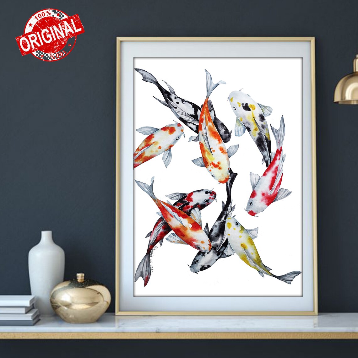 Nine Koi Fish Abstract Watercolor Art Print, Contemporary - Image 4