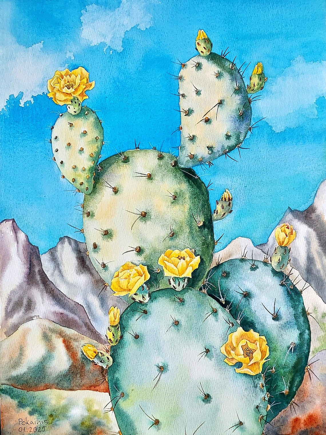 Cactus Watercolor Art Print, Botanical Wall Decor